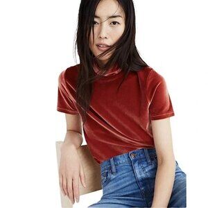 Madewell Velvet Mockneck Tee - Burnished Rust/Orange - NWOT - XS